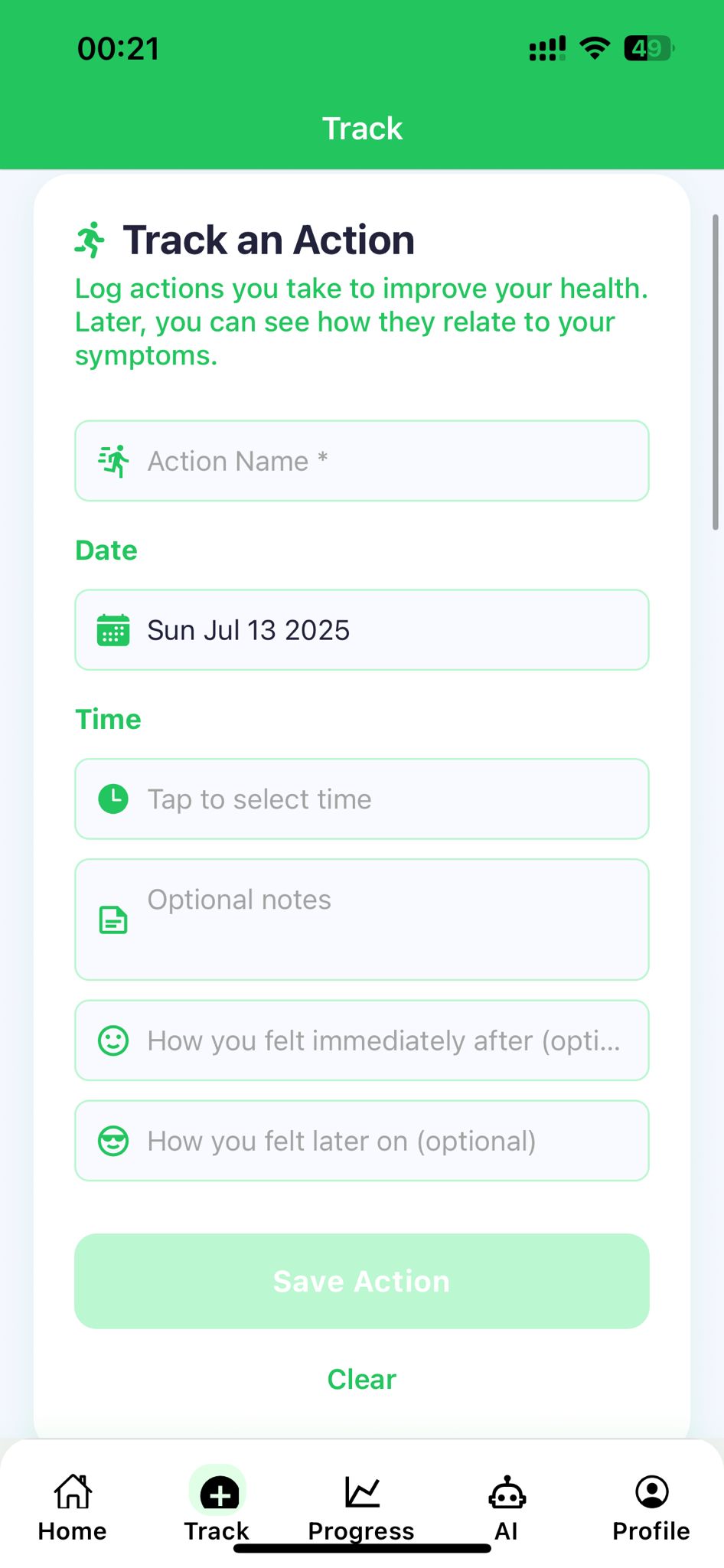 Action Tracking Screen